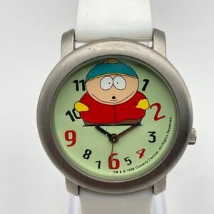 Vtg South Park Eric Cartman Watch 36mm Silver Tone Unisex New Battery 8.5" 1995